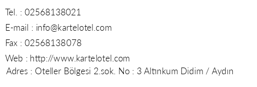 Kartel Hotel telefon numaralar, faks, e-mail, posta adresi ve iletiim bilgileri